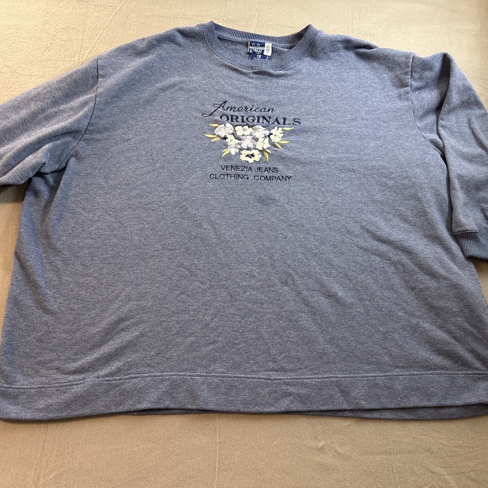 Venezia Jeans Sweatshirt Embroidered Flowers Blue Sz 26/28 Lane Bryant Vintage